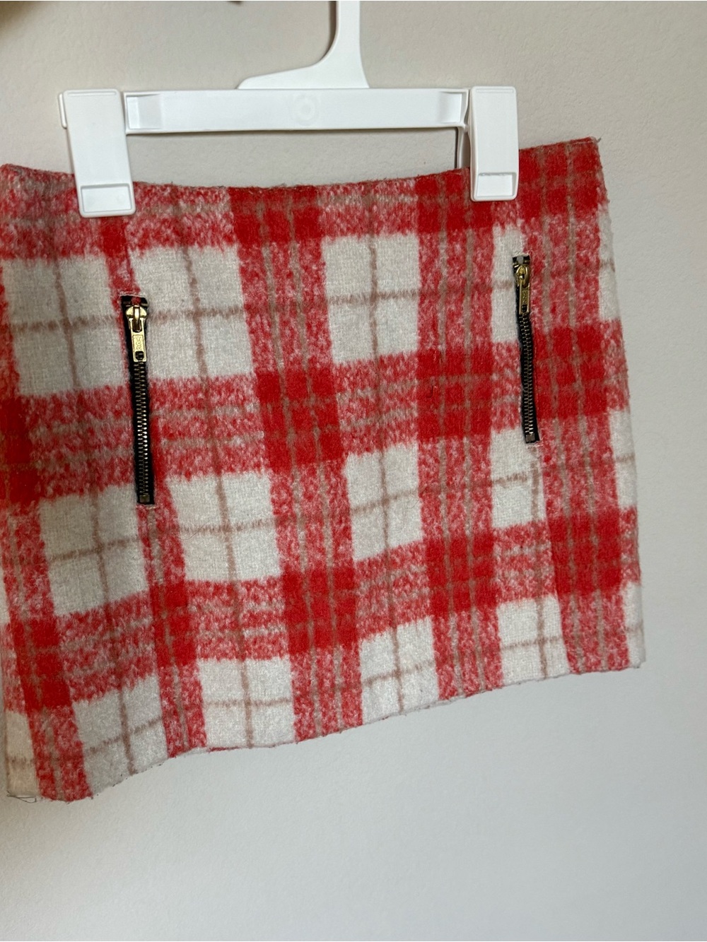 Topshop Orange and Cream Plaid Mini Skirt with Zip Accents